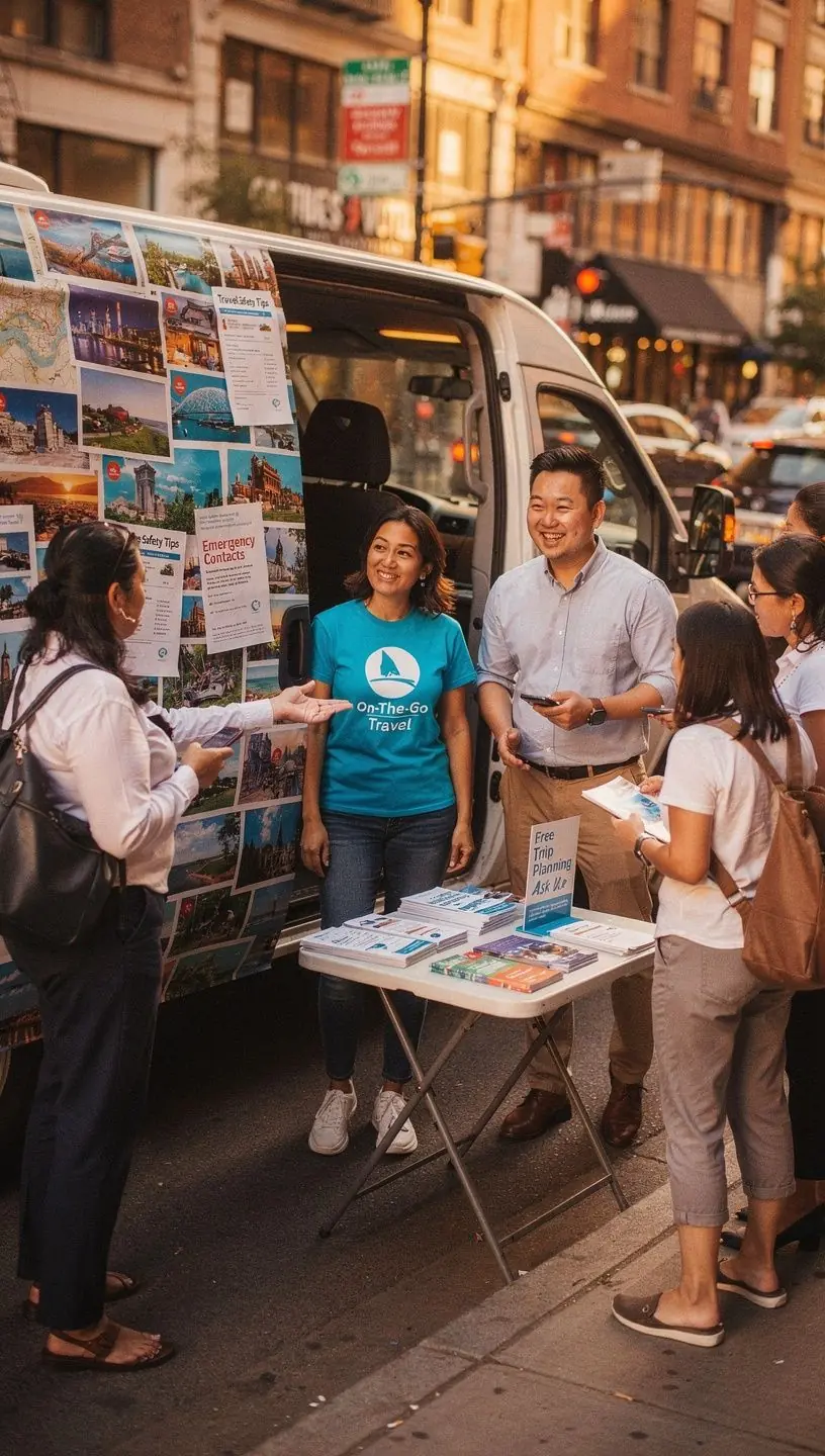 Wizytówki z numerami alarmowymi i informacjami o bezpieczeństwie.