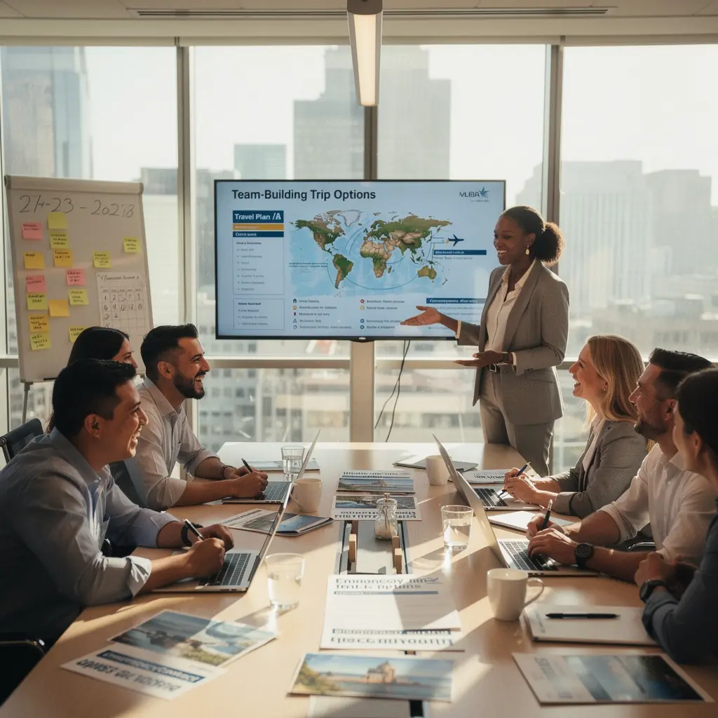 Zestaw materiałów informacyjnych dotyczących usług podróżniczych w zielonym kolorze.